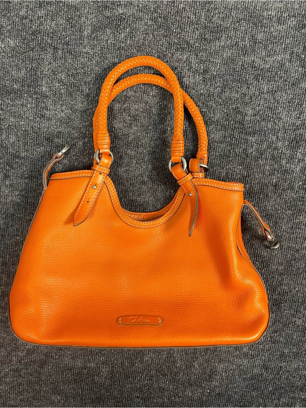 Cole Haan Orange Leather Shoulder Tote with Braided Handles